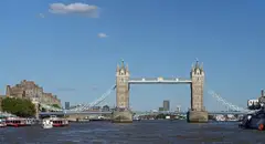 Tower Bridge in London seen from the River Thames on a clear day