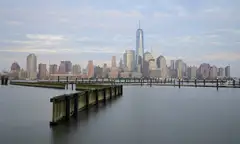 The Lower Manhattan skyline with One World Trade Center, seen from Jersey City across the Hudson River